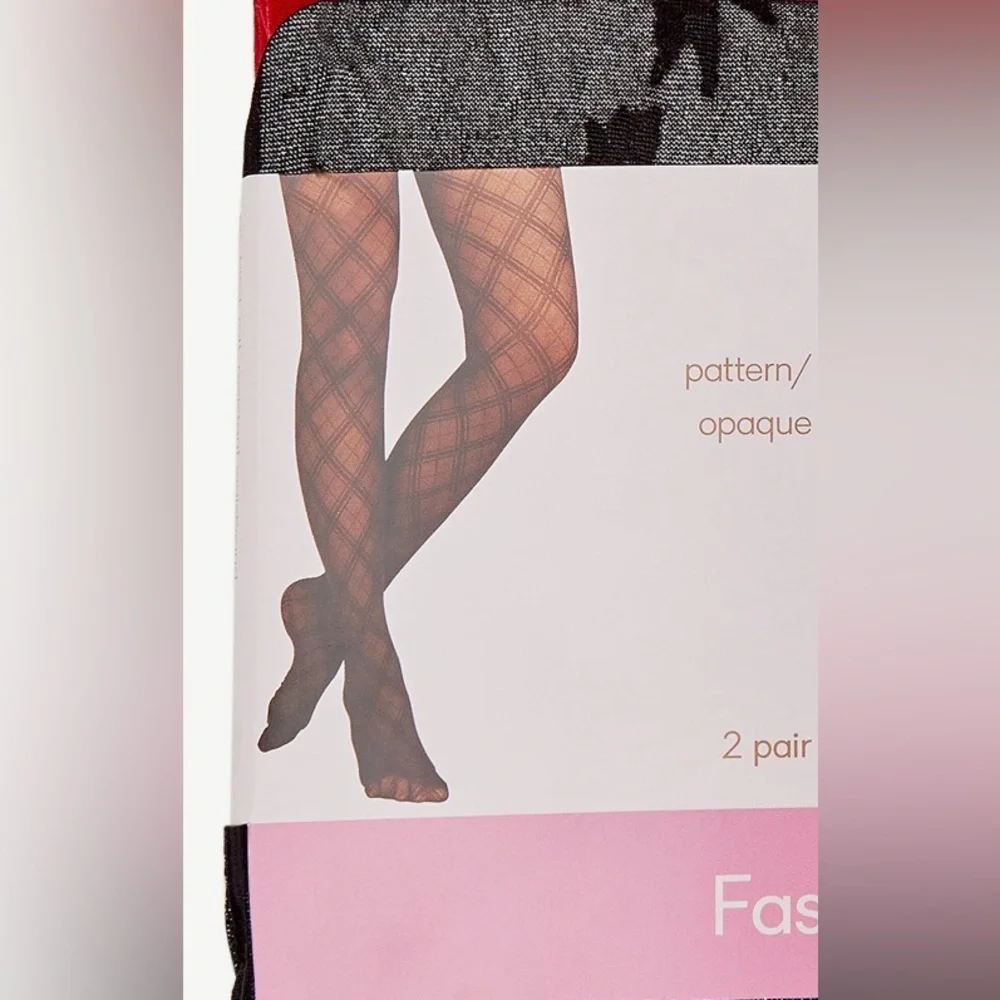 2pk‎ Fun and feminine black floral vine and red Opaque Tights size small new